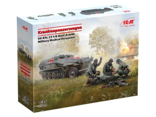 Збірна модель 1/35 Німецький санітарний бронетранспортер Sd.Kfz.251/8 Ausf.A з медичним персоналом ICM 35114 детальное изображение Бронетехника 1/35 Бронетехника