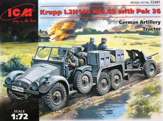 Збірна модель 1/72 Німецький артилерійський тягач Крупп L2H143 Kfz.69 з Pak 36 ICM 72461 детальное изображение Автомобили 1/72 Автомобили