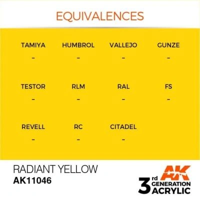 Акриловая краска RADIANT YELLOW – STANDARD / СИЯЮЩИЙ ЖЕЛТЫЙ АК-интерактив AK11046 детальное изображение General Color AK 3rd Generation