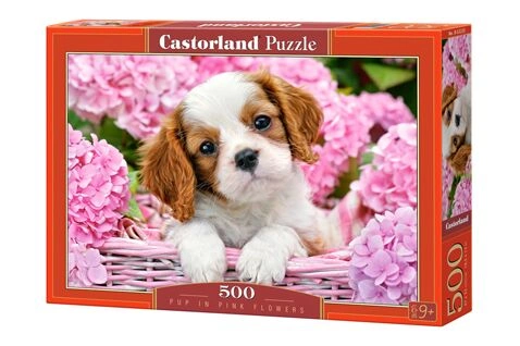 Пазл PUP IN PINK FLOWERS 500 шт детальное изображение 500 элементов Пазлы