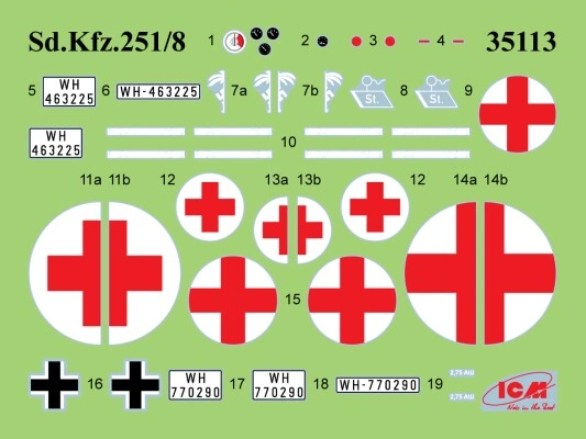 Збірна модель 1/35 Німецький санітарний бронетранспортер Sd.Kfz.251/8 Ausf.A з медичним персоналом ICM 35114 детальное изображение Бронетехника 1/35 Бронетехника