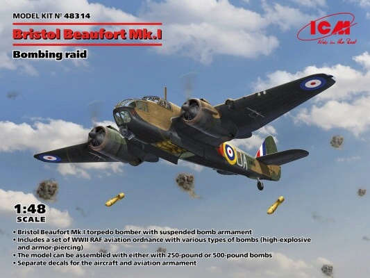 Scale model 1/48 aircraft Bristol Beaufort Mk.I ICM 48314 детальное изображение Самолеты 1/48 Самолеты
