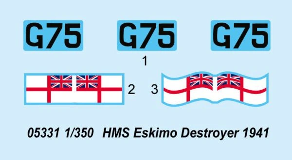 Сборная модель 1/350 Эсминц Королевского флота HMS Eskimo в 1941Трумпетер 05331 детальное изображение Флот 1/350 Флот