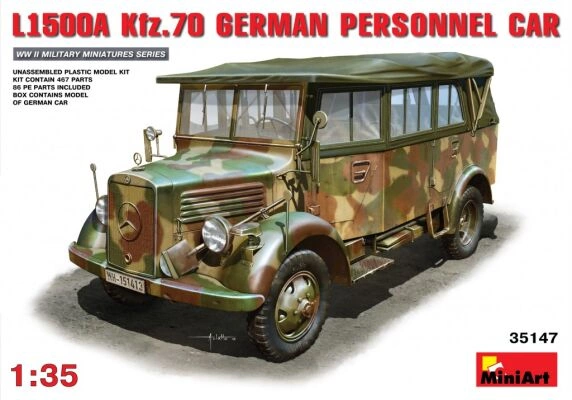 Збірна модель 1/35 Німецький службовий автомобіль Л1500А (Кфз.70) Miniart 35147 детальное изображение Автомобили 1/35 Автомобили