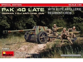Збірна модель 1/35 Німецька гармата 7.5 PaK 40 пізнього випуску з екіпажем елітного артилерійського полку - спеціальне видання MiniArt 53013