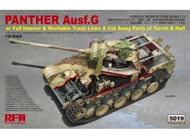 Збірна модель 1/35 Танк Panther Ausf.G з повним інтер'єром та вирізаними деталями та робочими траками Rye Field Model 5019