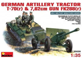 Сборная модель 1/35 Немецкий артиллерийский тягач Т-70(r) и 7,62-см FK 288(r) с экипажем Miniart